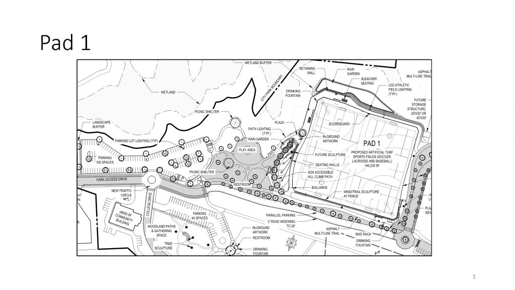  Central Park Pad 1 approved improvements. Current features shown in gray.